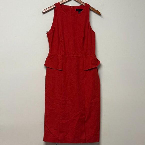 Banana Republic Red Orange Peplum Sleeveless Sheath Dress Career Cocktail Size 8 - Picture 2 of 7